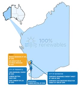 Ambitious renewable energy and carbon commitments by local governments in Western Australia as at Sep 2020
