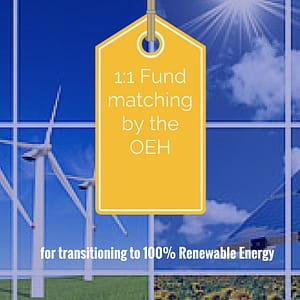 Fund matching by the OEH for organisations wanting to transition to 100% renewable energy
