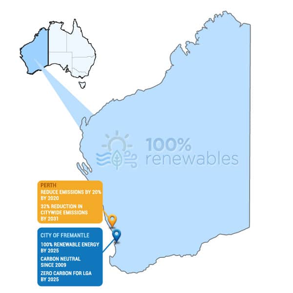 Ambitious renewable energy and carbon commitments by local governments in WA as at Oct 18